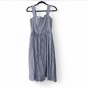Eliza J Blue and White Striped Sleeveless Midi Dress